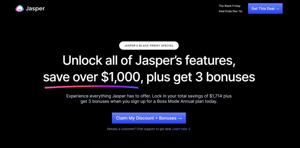 Jasper AI Black Friday 2022