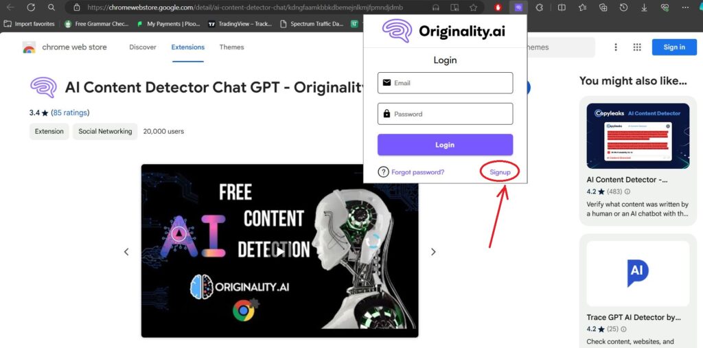 Originality.ai Extension signup