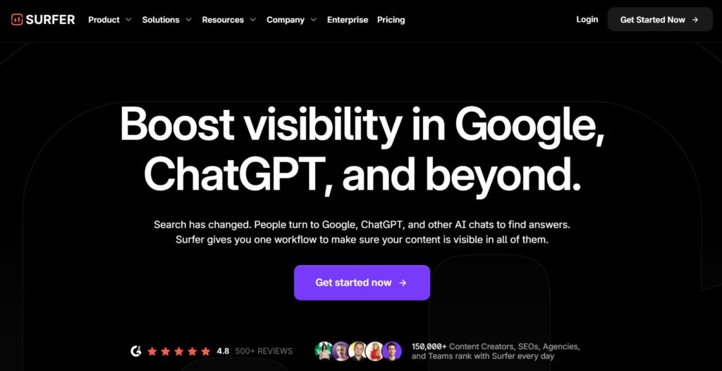 Surfer SEO Home Page